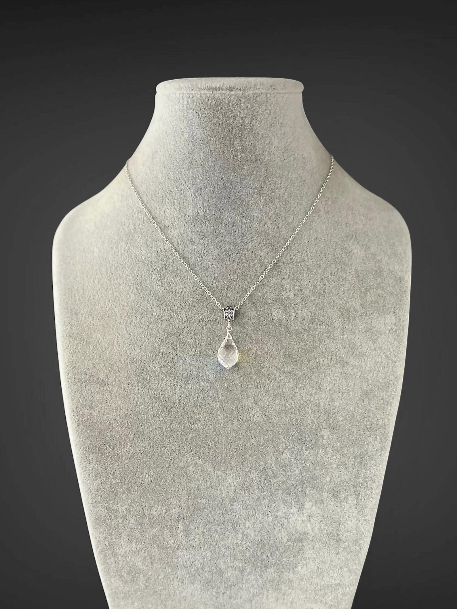 Fire Rainbow Moonstone Quartz and Bali Silver Necklace
