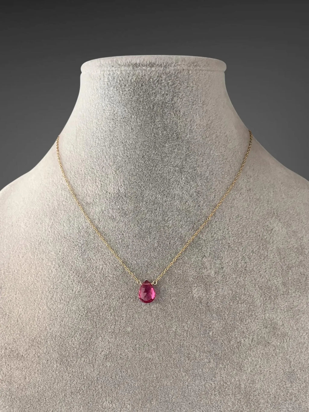 Fuchsia Quartz Teardrop Pendant Necklace on 14k Gold Filled Chain