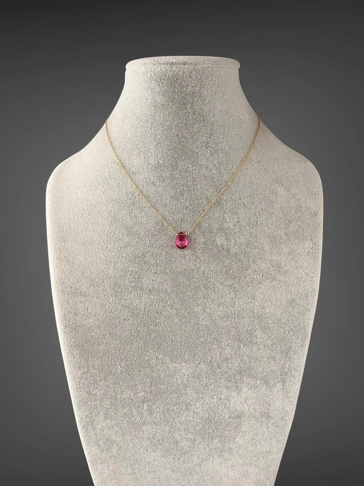 Fuchsia Quartz Teardrop Pendant Necklace on 14k Gold Filled Chain