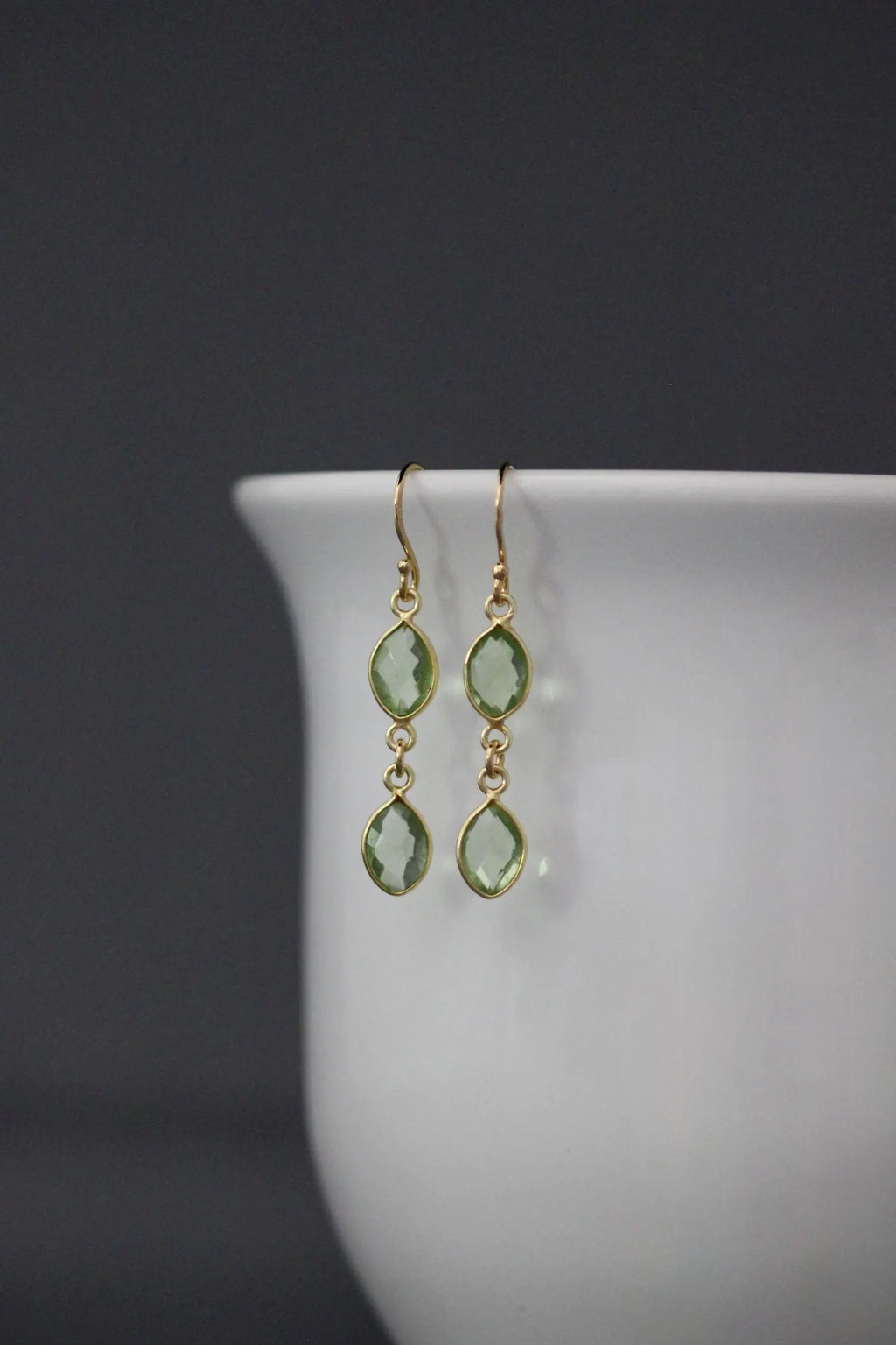Double Green Peridot Oval Earrings on 14k Gold Vermeil