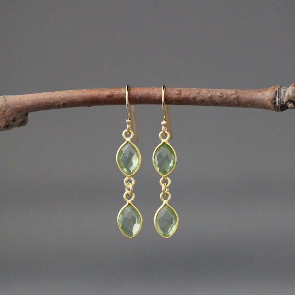 Double Green Peridot Oval Earrings on 14k Gold Vermeil