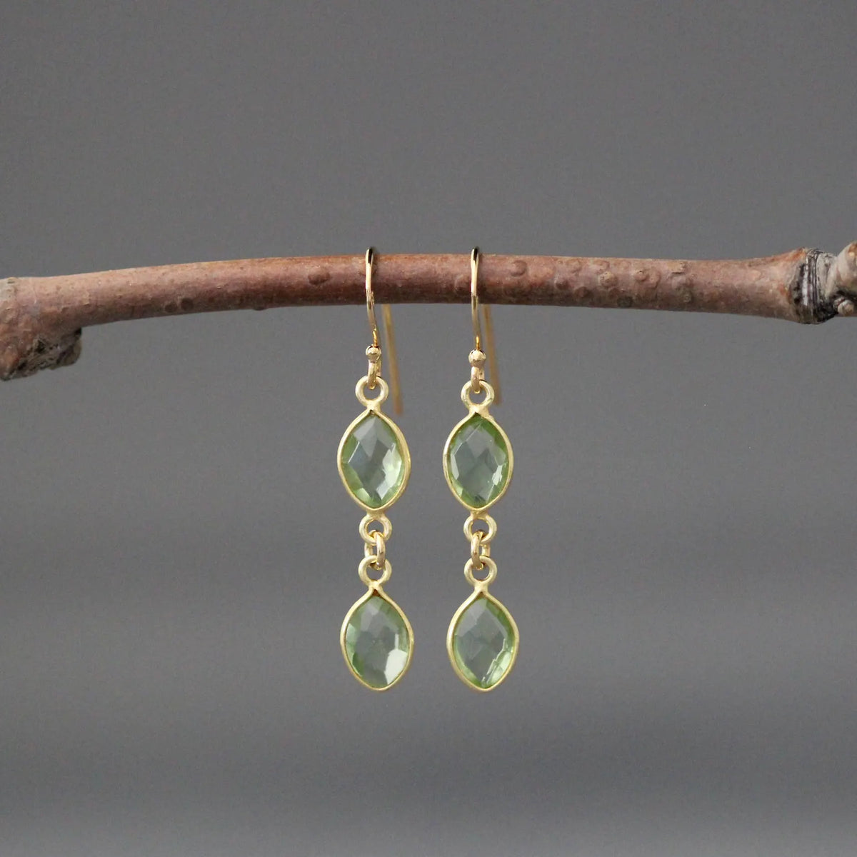Double Green Peridot Oval Earrings on 14k Gold Vermeil