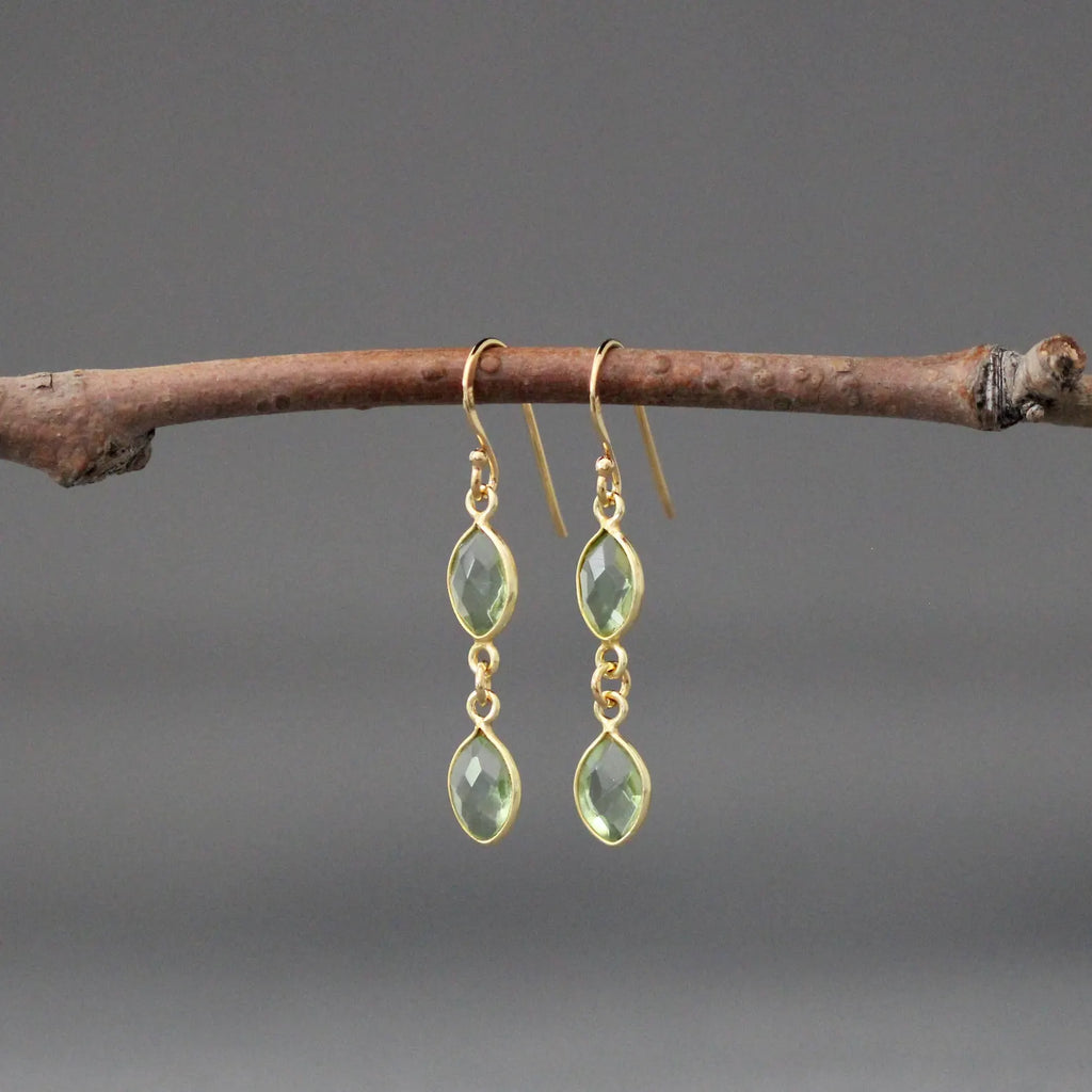 Double Green Peridot Oval Earrings on 14k Gold Vermeil
