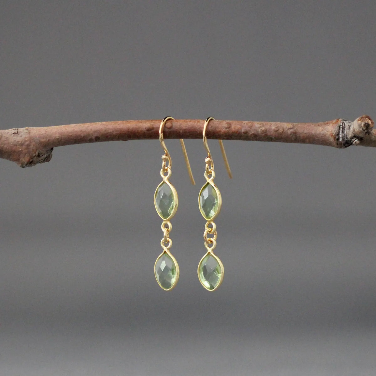 Double Green Peridot Oval Earrings on 14k Gold Vermeil