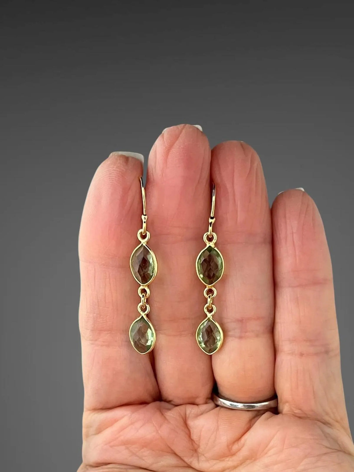 Double Green Peridot Oval Earrings on 14k Gold Vermeil