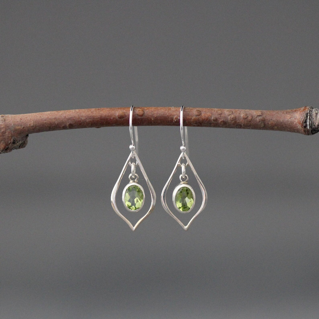 Oval-Cut Peridot and Bali Silver Earrings