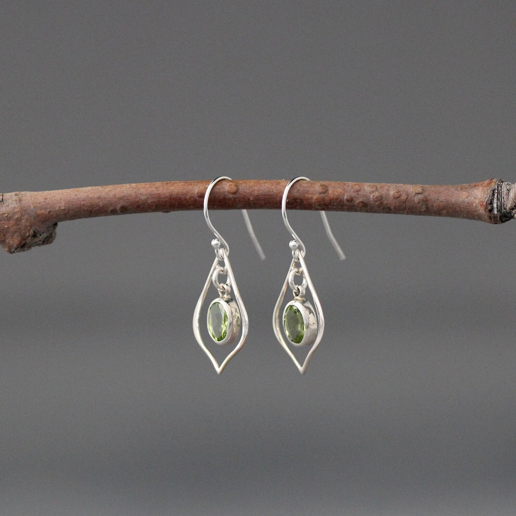 Oval-Cut Peridot and Bali Silver Earrings