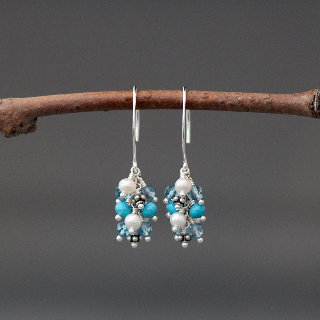 Multicolor Gemstone and Sterling Silver Cluster Earrings