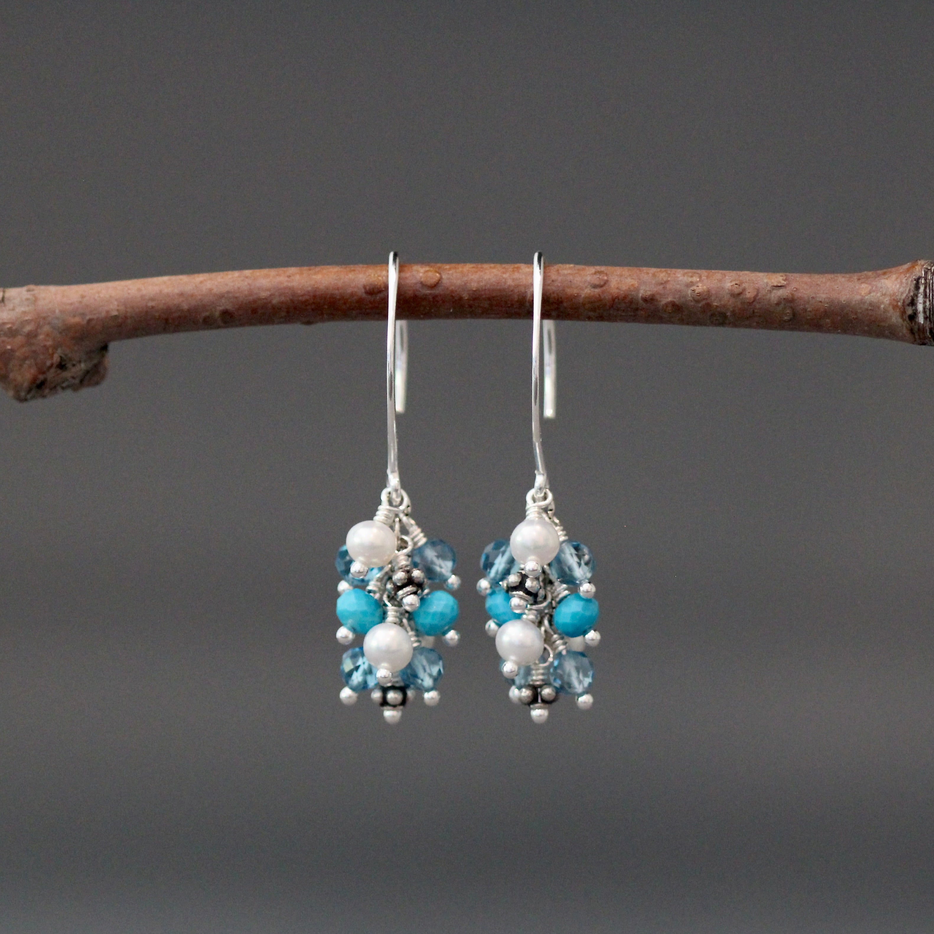 Multicolor Gemstone and Sterling Silver Cluster Earrings