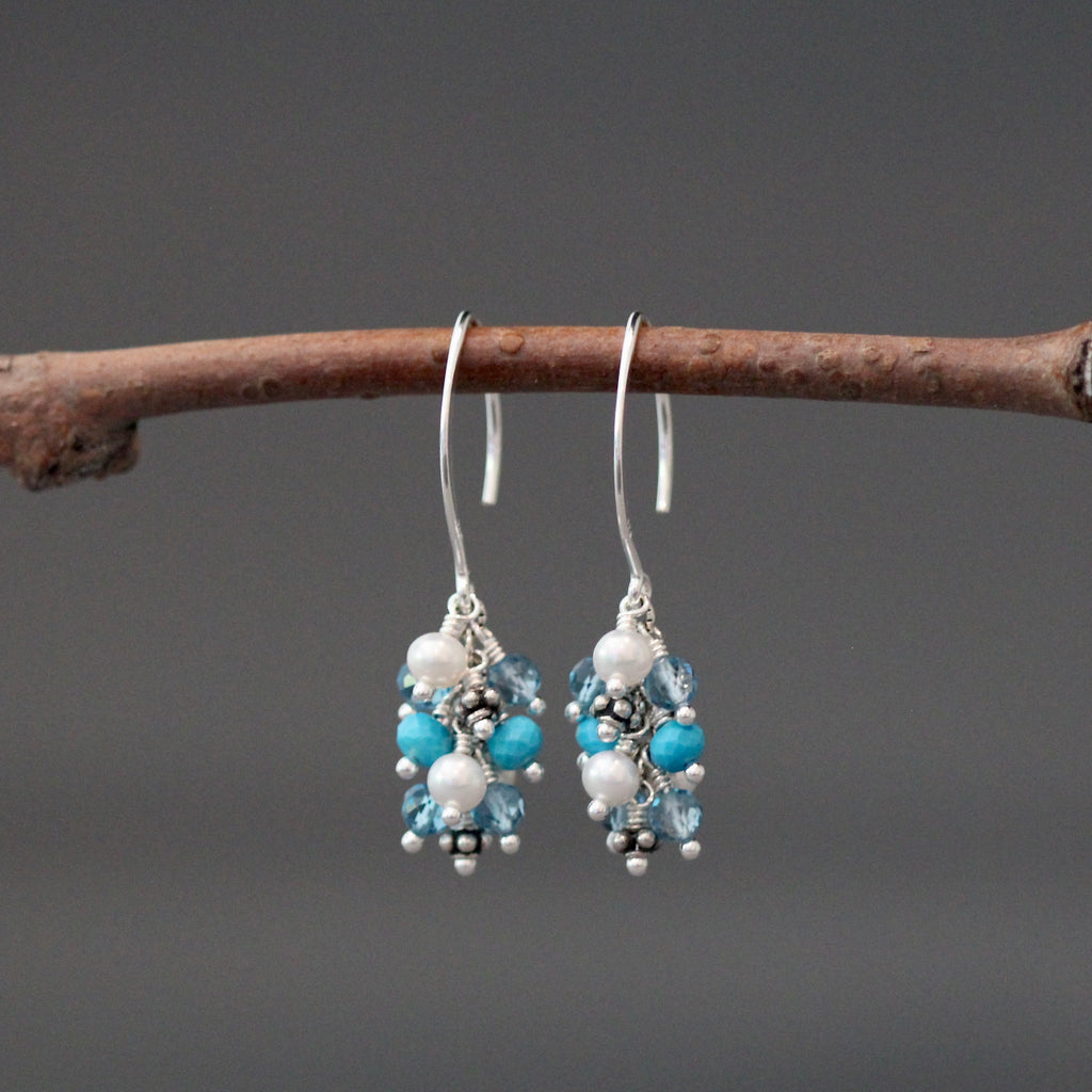Multicolor Gemstone and Sterling Silver Cluster Earrings