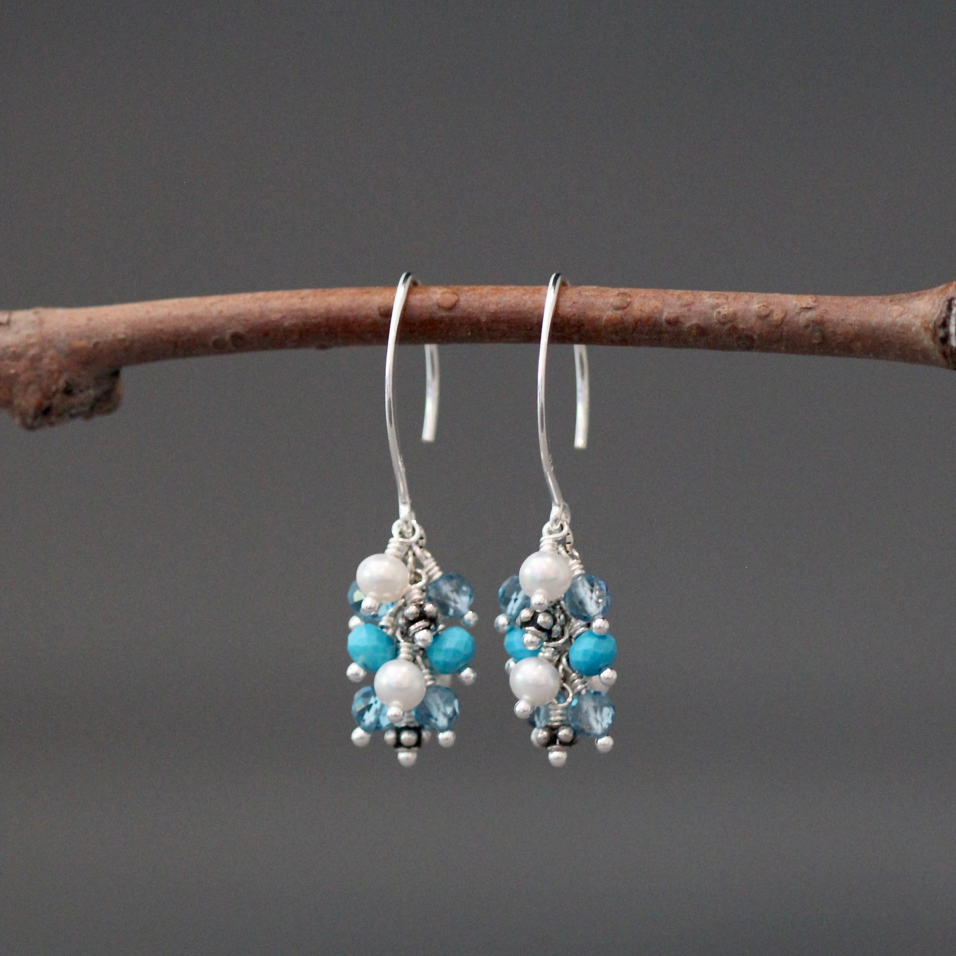 Multicolor Gemstone and Sterling Silver Cluster Earrings