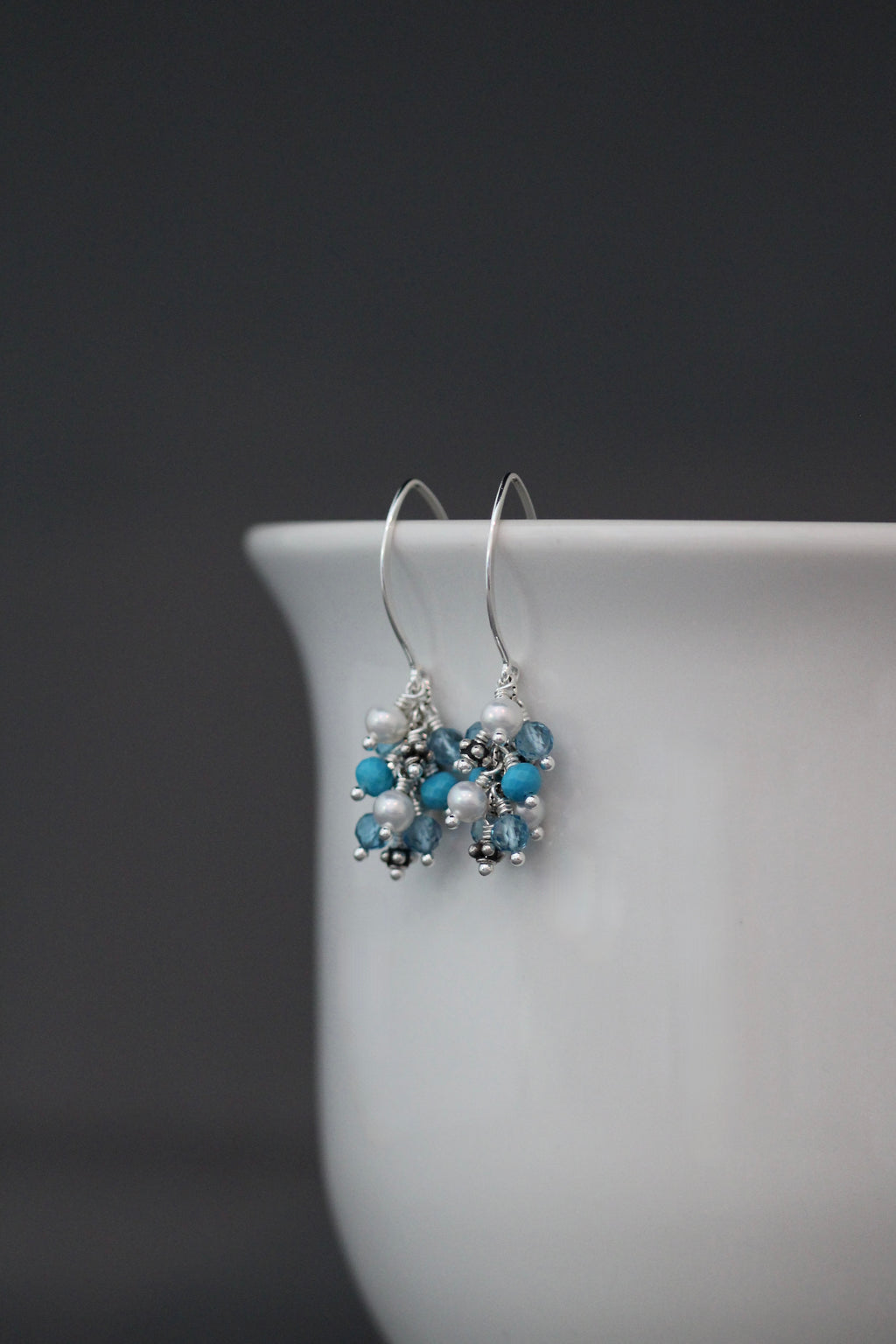 Multicolor Gemstone and Sterling Silver Cluster Earrings