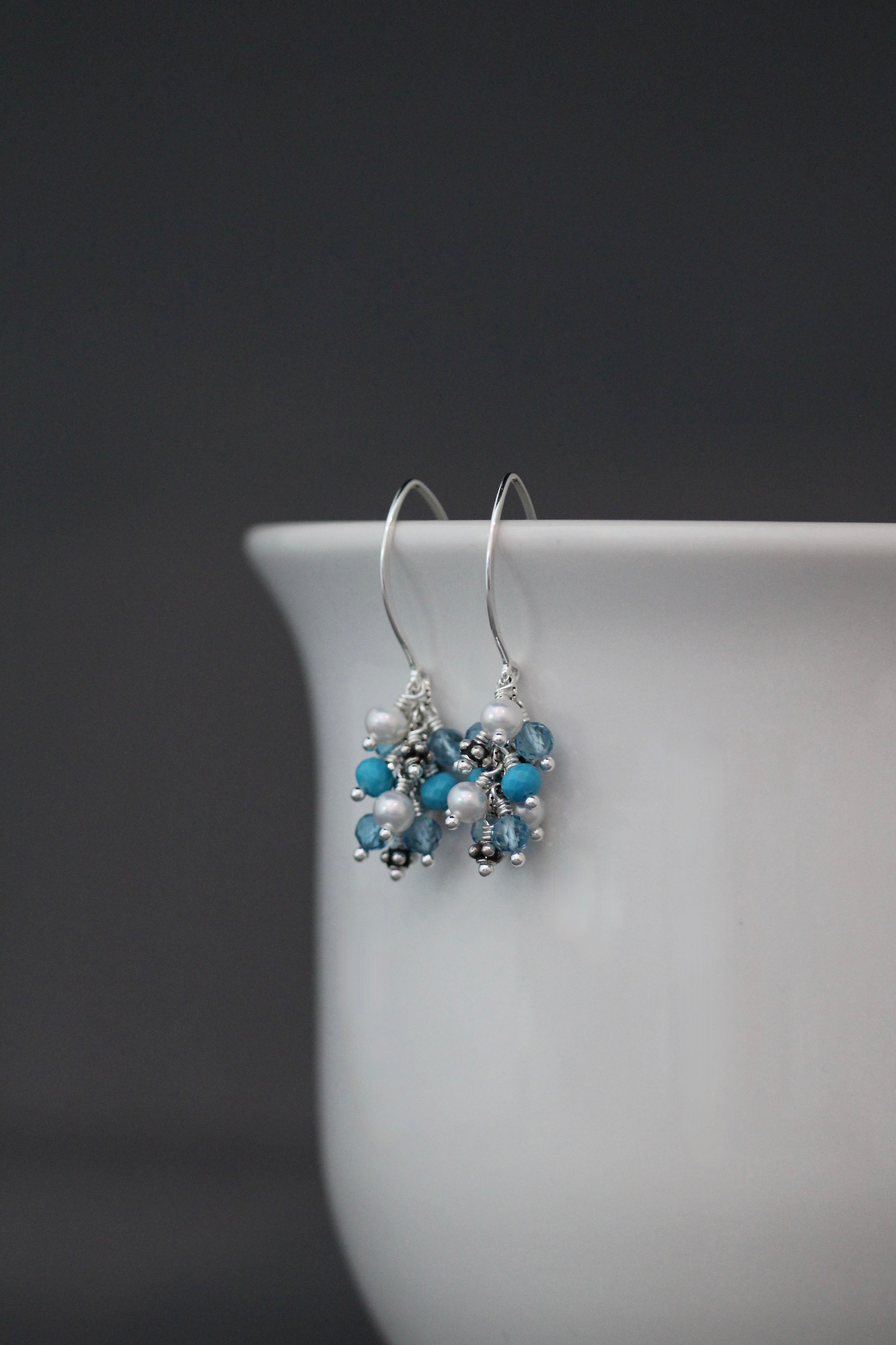 Multicolor Gemstone and Sterling Silver Cluster Earrings