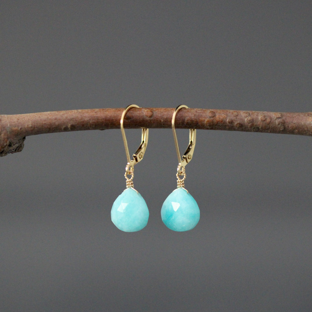 Turquoise Amazonite Teardrop Earrings with Gold Filled Leverback Earwires