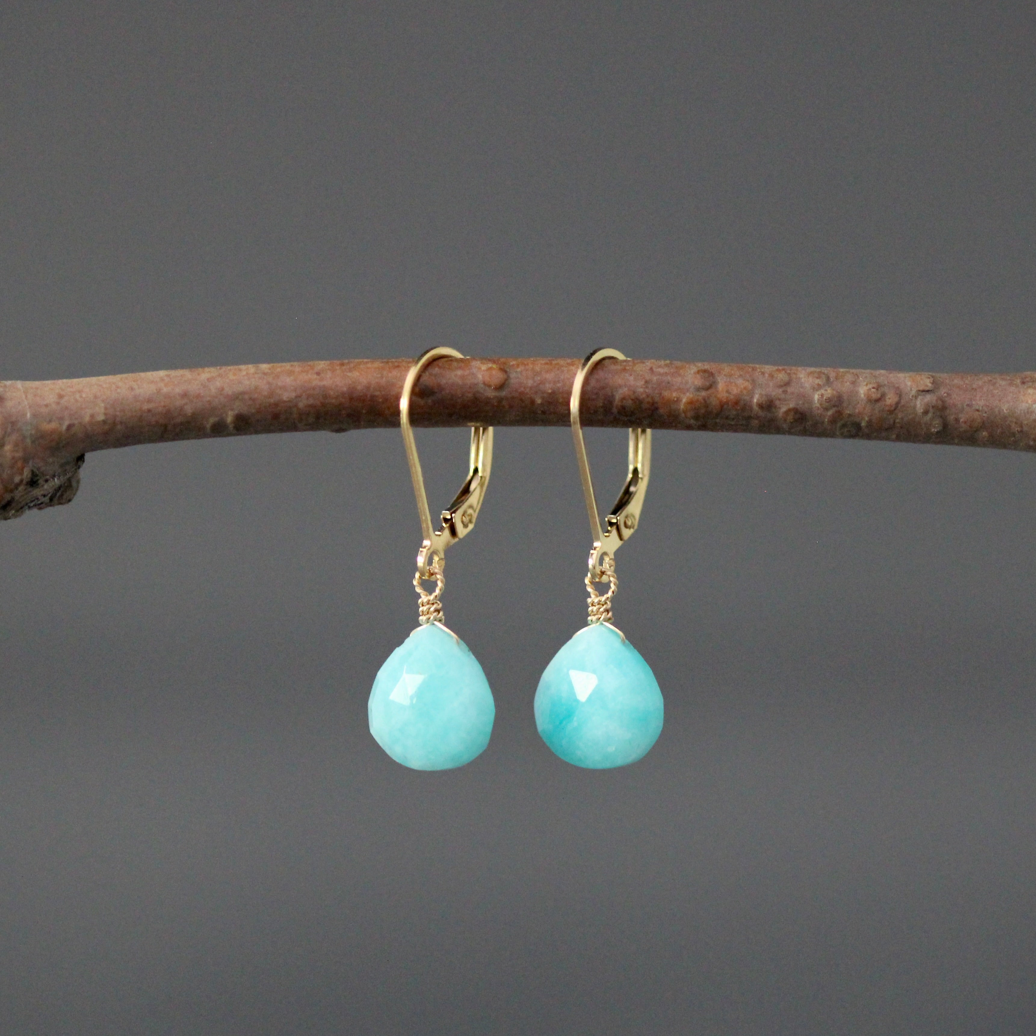 Turquoise Amazonite Teardrop Earrings with Gold Filled Leverback Earwires