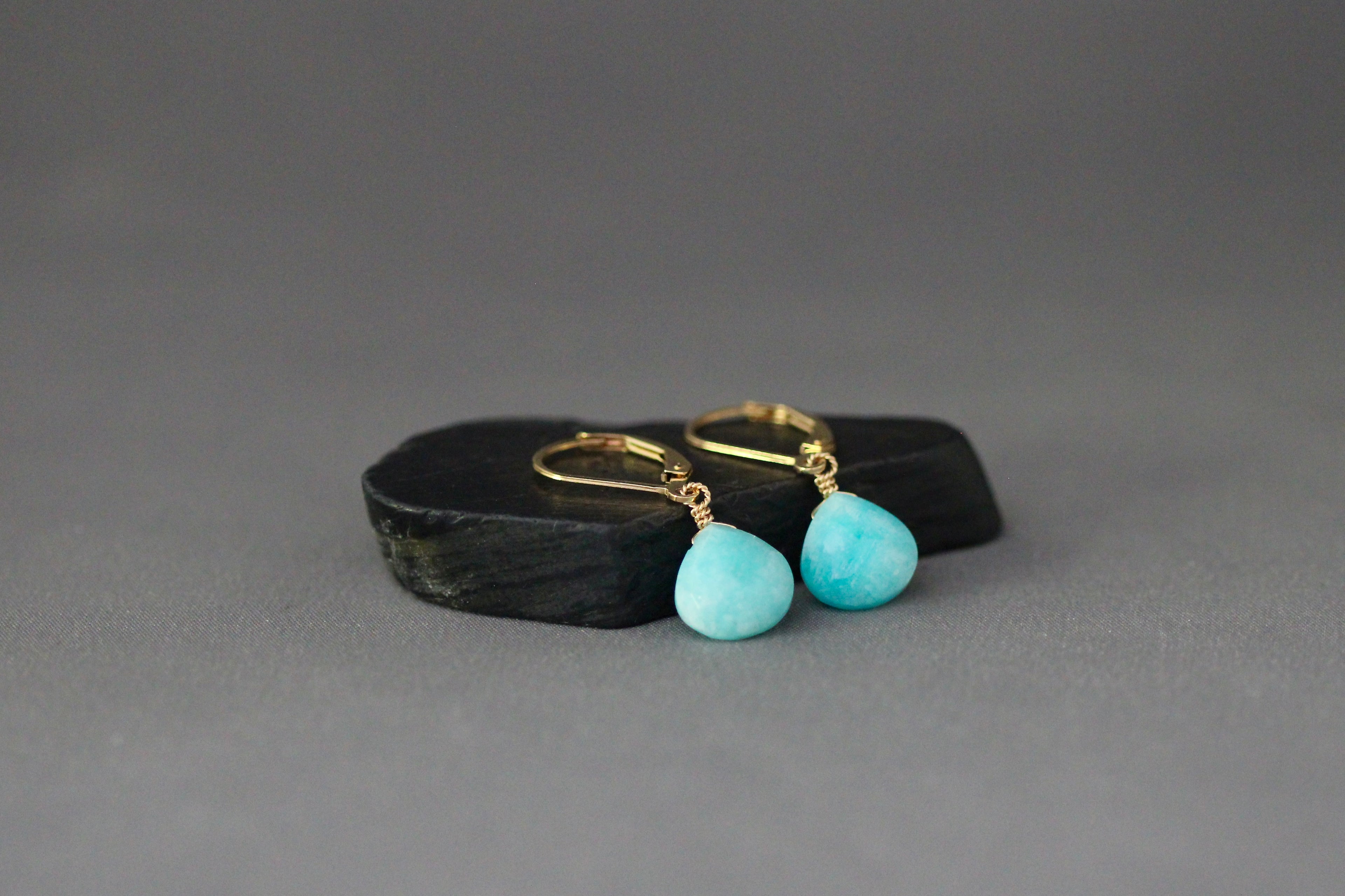 Turquoise Amazonite Teardrop Earrings with Gold Filled Leverback Earwires