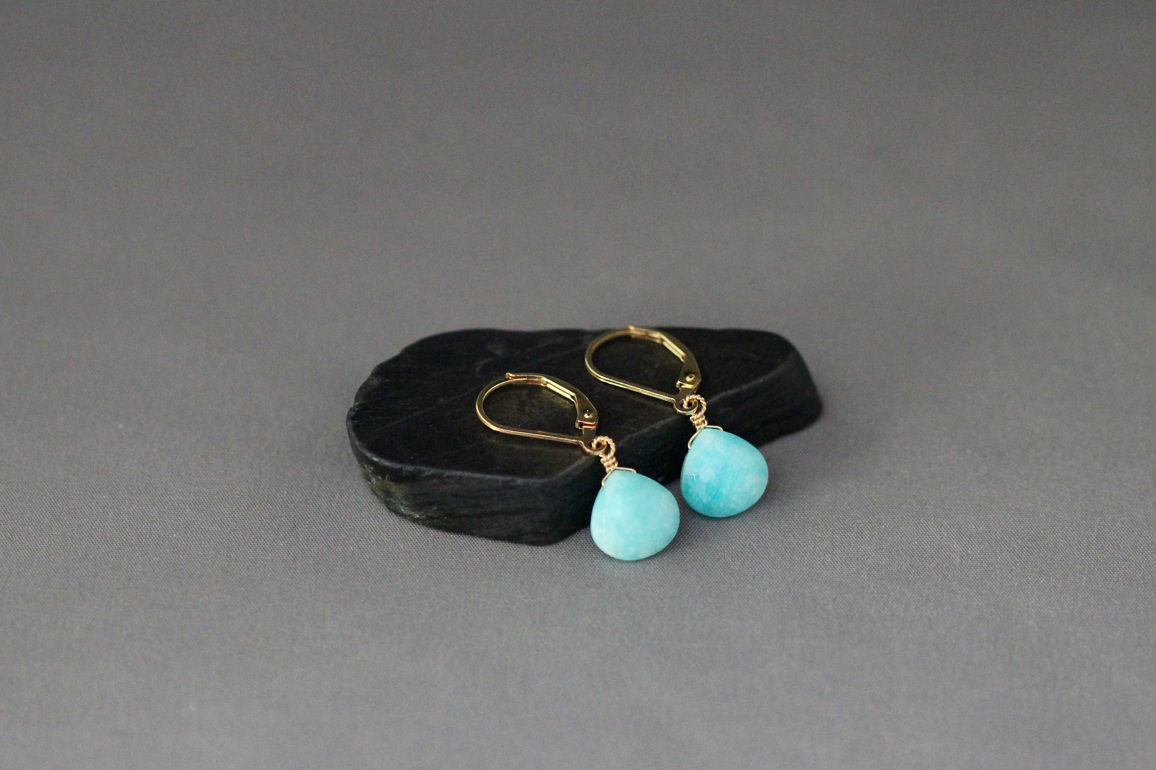 Turquoise Amazonite Teardrop Earrings with Gold Filled Leverback Earwires