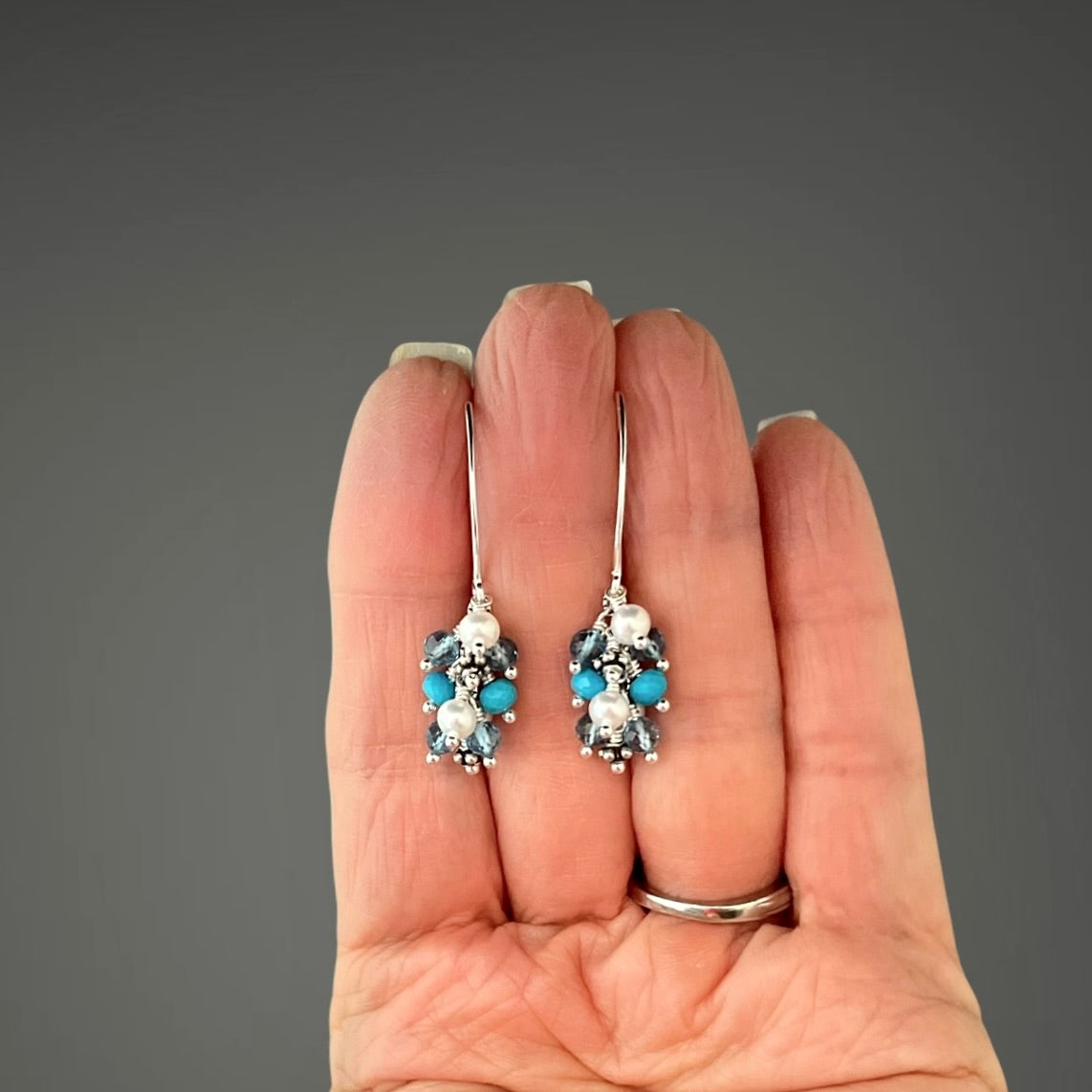 Multicolor Gemstone and Sterling Silver Cluster Earrings
