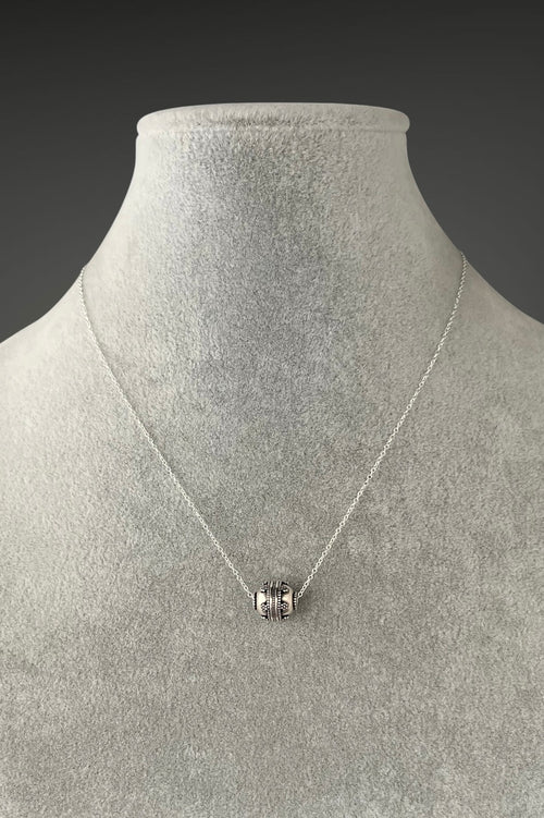 Bali Silver Bead Necklace on Silver Chain