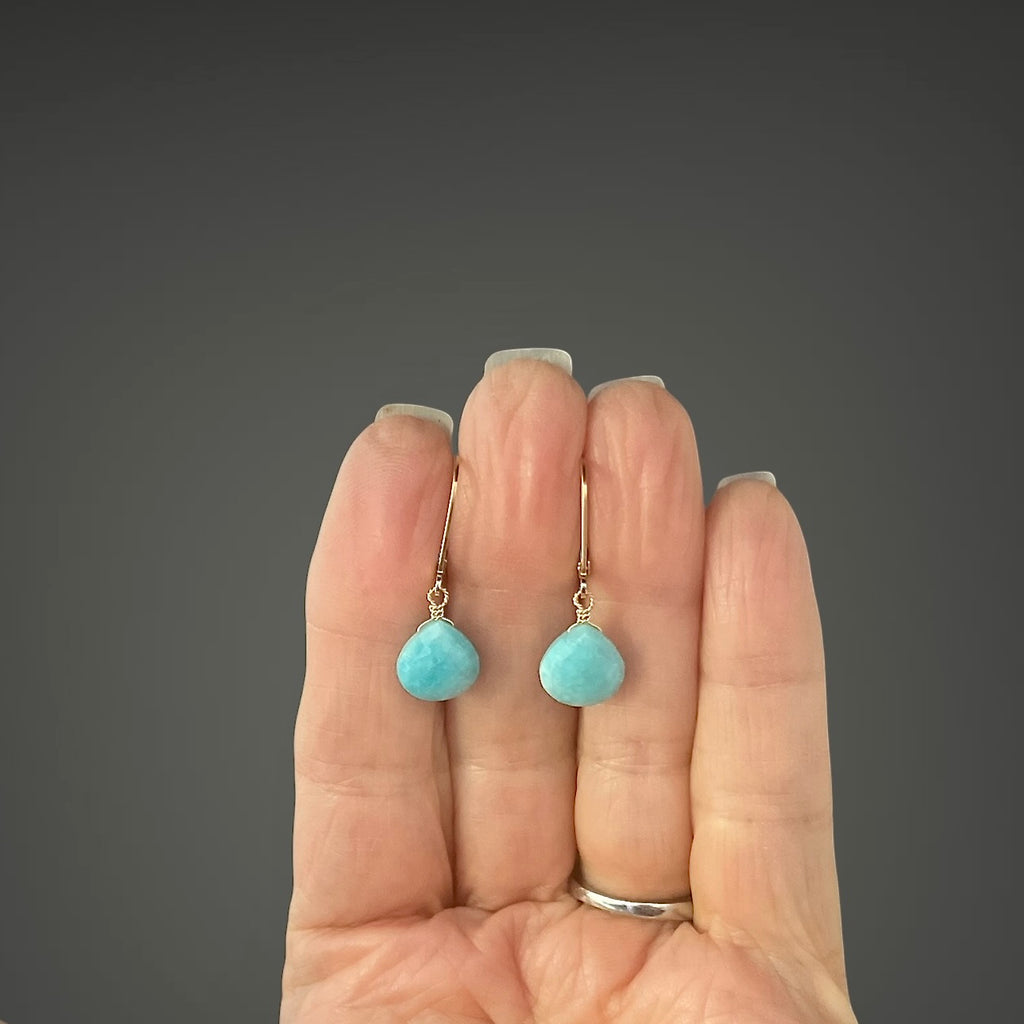 Turquoise Amazonite Teardrop Earrings with Gold Filled Leverback Earwires