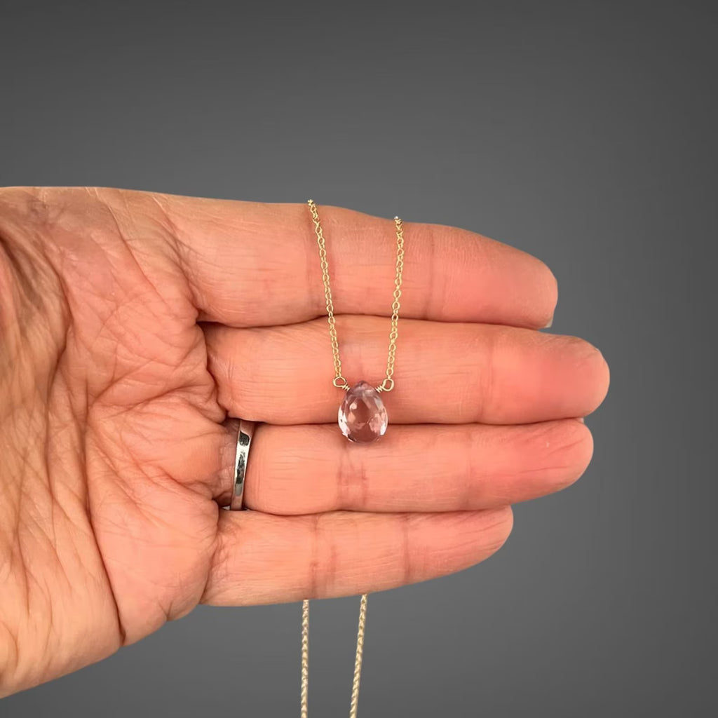 Mystic Quartz Teardrop Pendant Necklace on 14k Gold Filled Chain