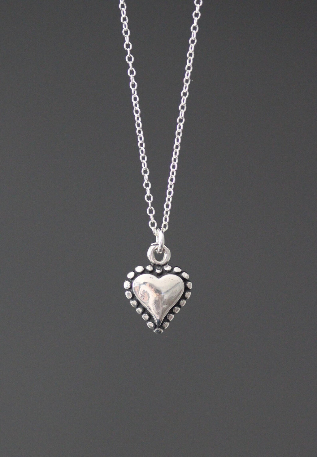 Bali silver heart charm necklace on sterling silver chain
