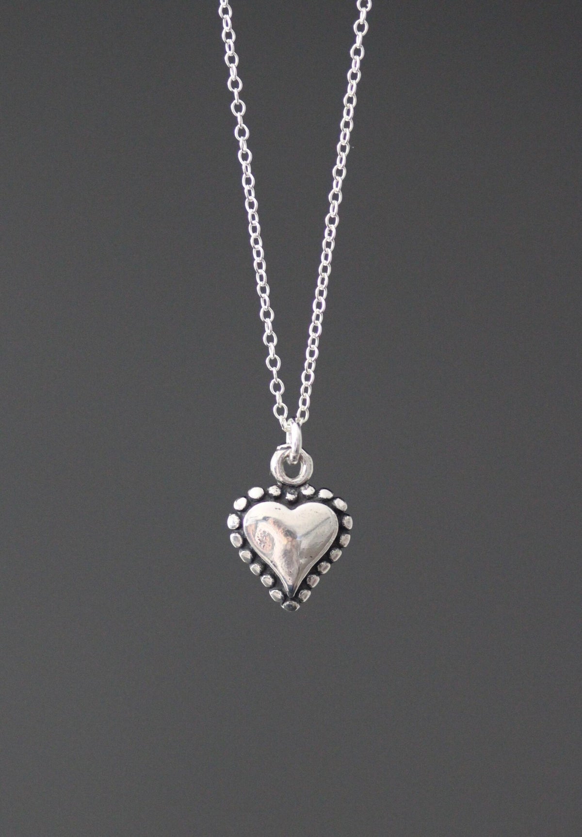 Bali silver heart charm necklace on sterling silver chain