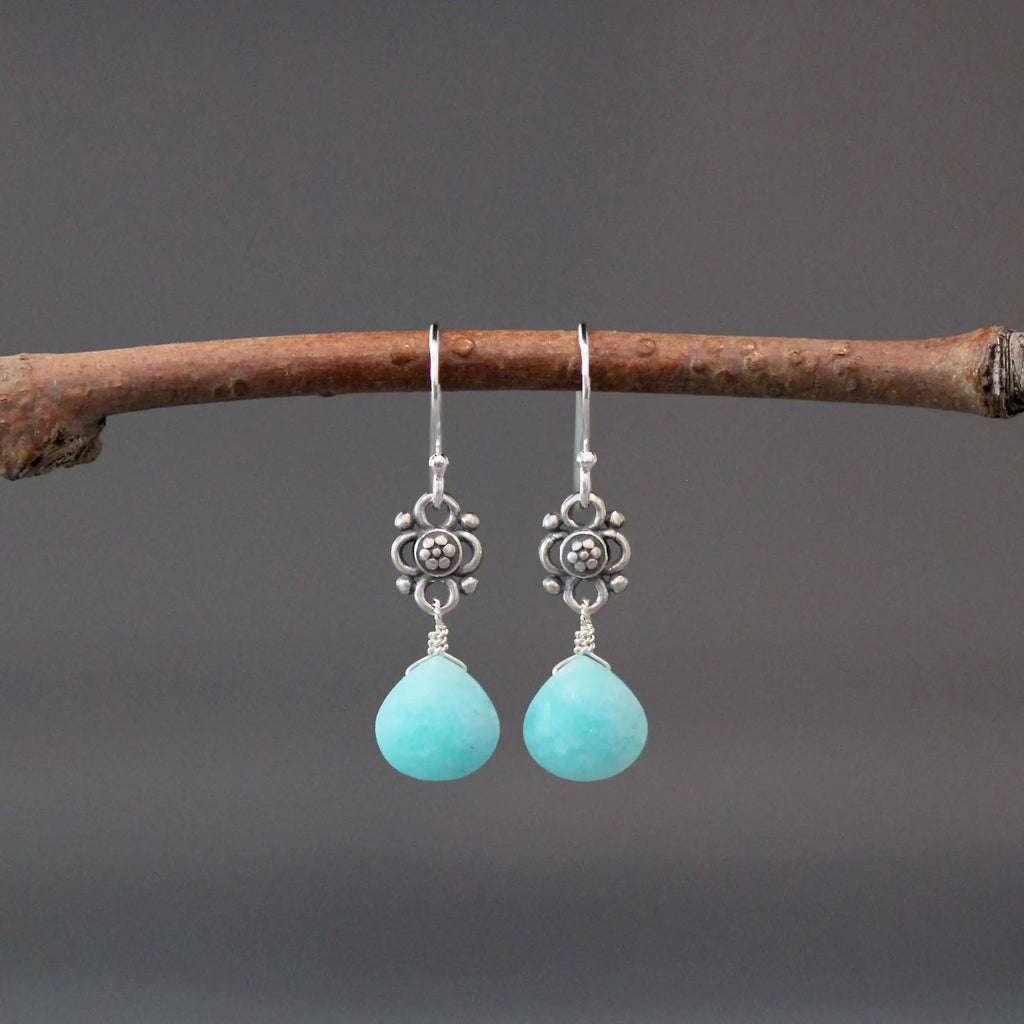 Amazonite Teardrop Earrings on Sterling Silver
