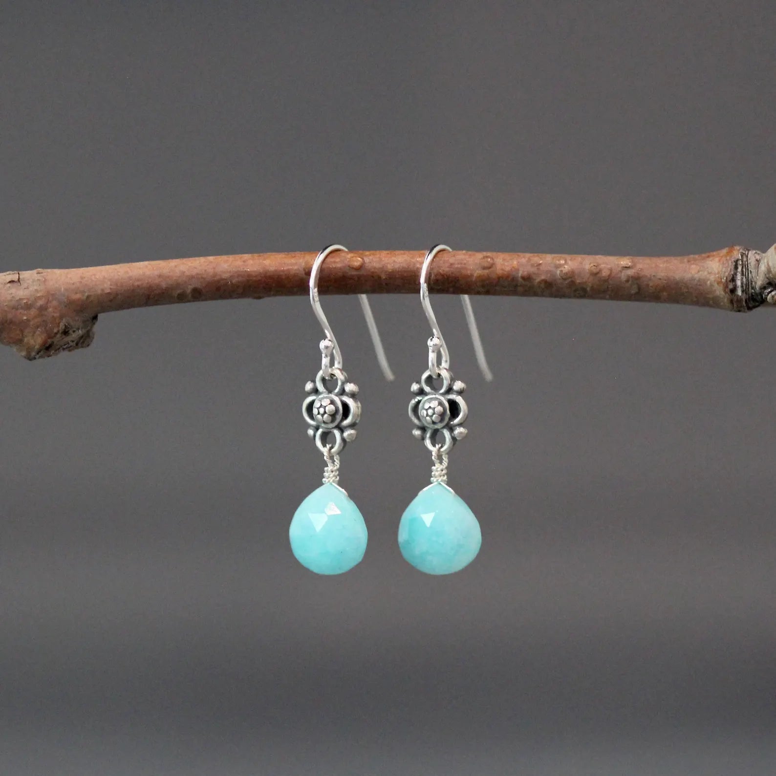 Amazonite Teardrop Earrings on Sterling Silver