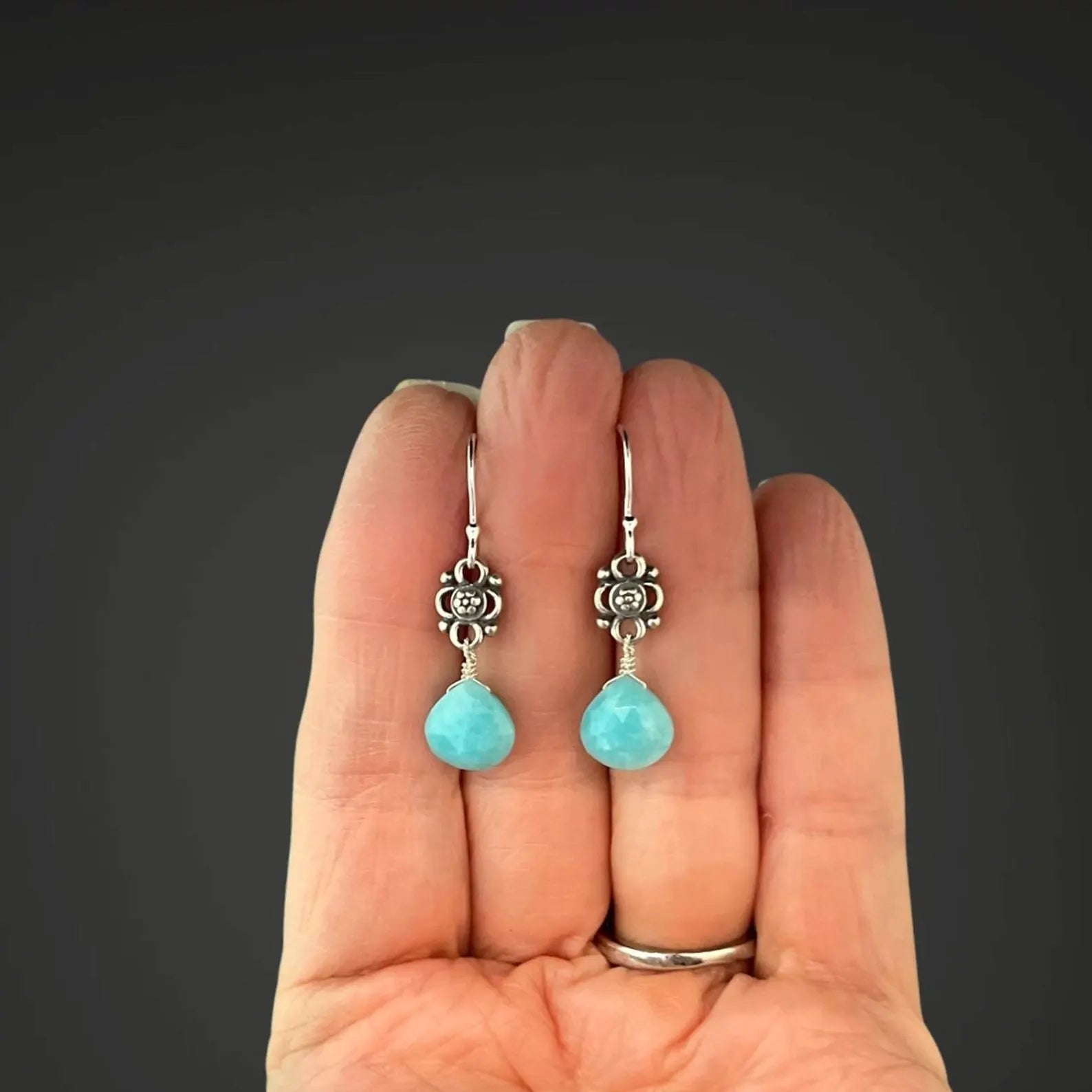 Amazonite Teardrop Earrings on Sterling Silver