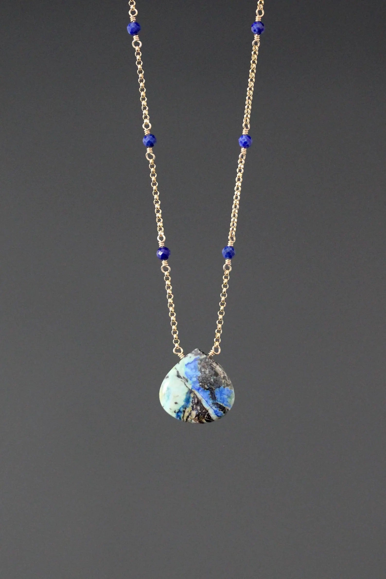 Blue Azurite Turquoise and Blue Lapis Necklace on 14k Gold Filled