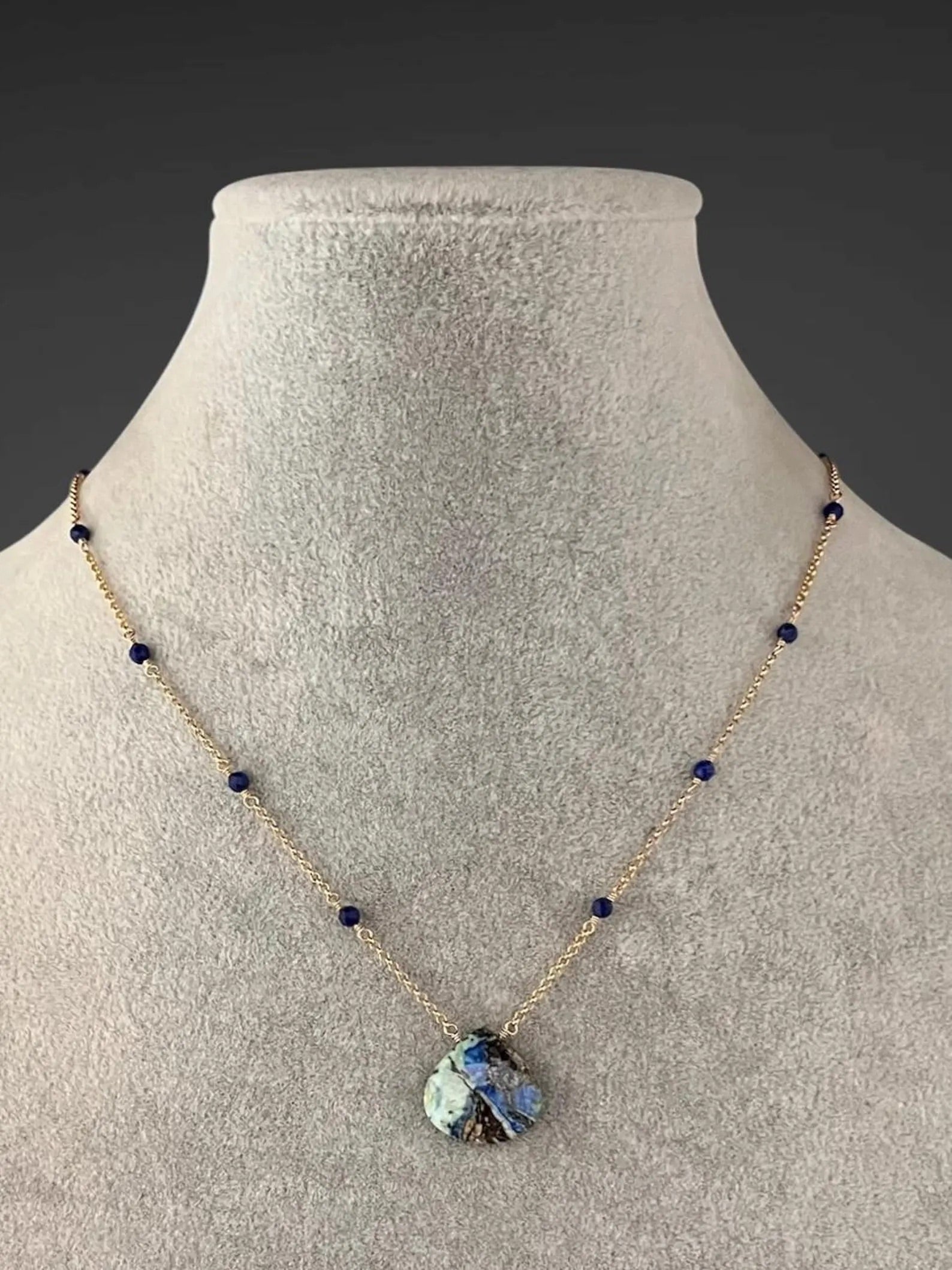 Blue Azurite Turquoise and Blue Lapis Necklace on 14k Gold Filled