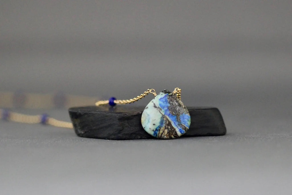 Blue Azurite Turquoise and Blue Lapis Necklace on 14k Gold Filled