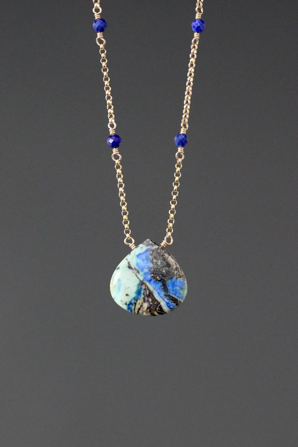 Blue Azurite Turquoise and Blue Lapis Necklace on 14k Gold Filled
