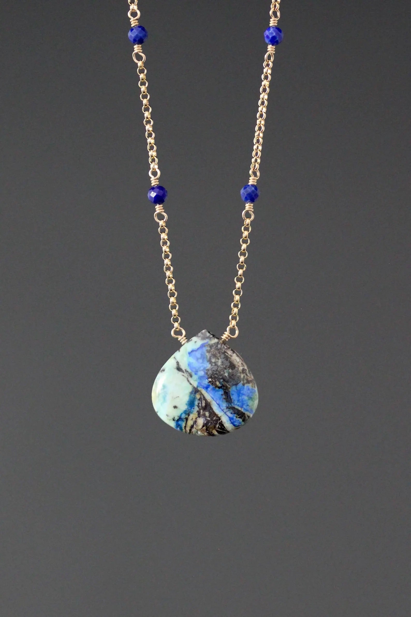 Blue Azurite Turquoise and Blue Lapis Necklace on 14k Gold Filled