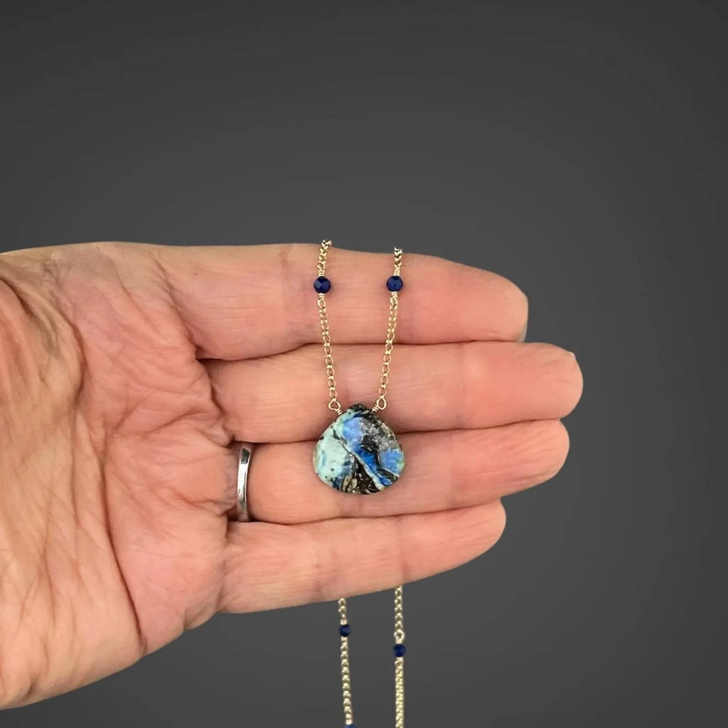 Blue Azurite Turquoise and Blue Lapis Necklace on 14k Gold Filled