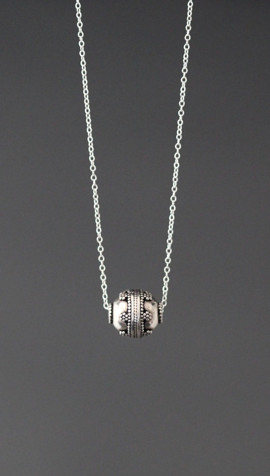 Bali Silver Bead Necklace on Silver Chain