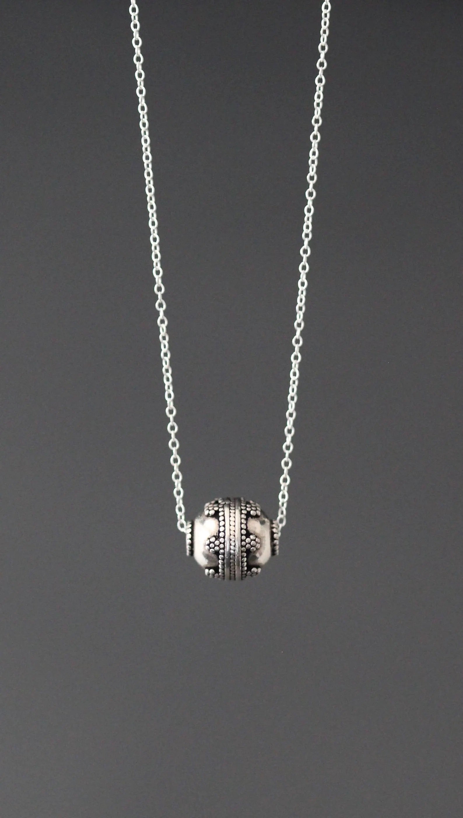 Bali Silver Bead Necklace on Silver Chain