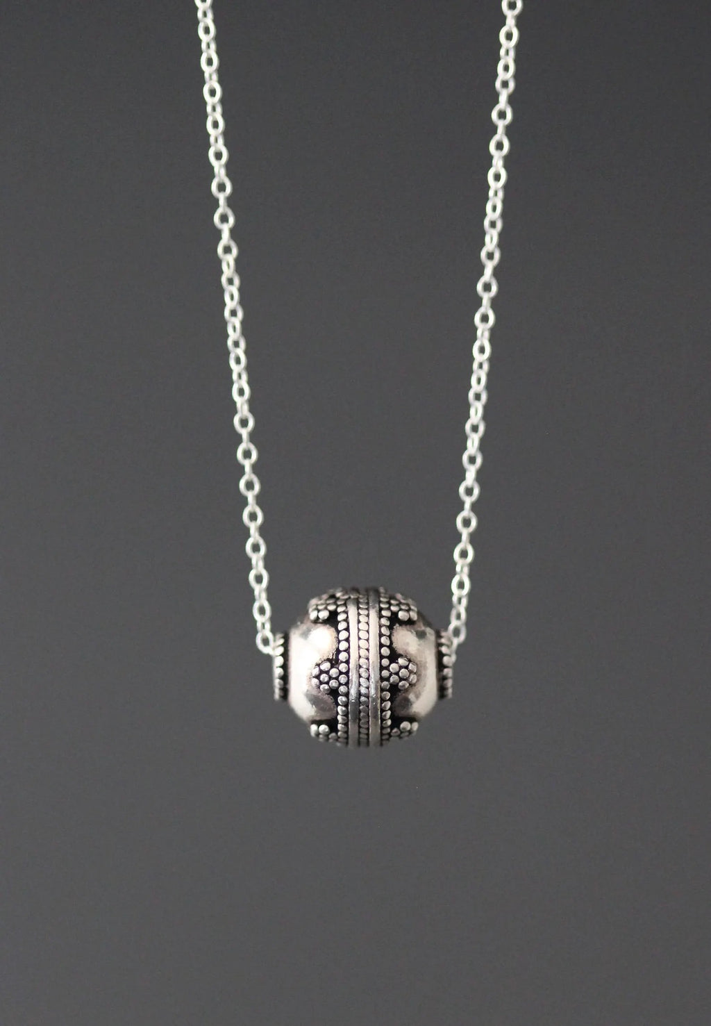 Bali Silver Bead Necklace on Silver Chain