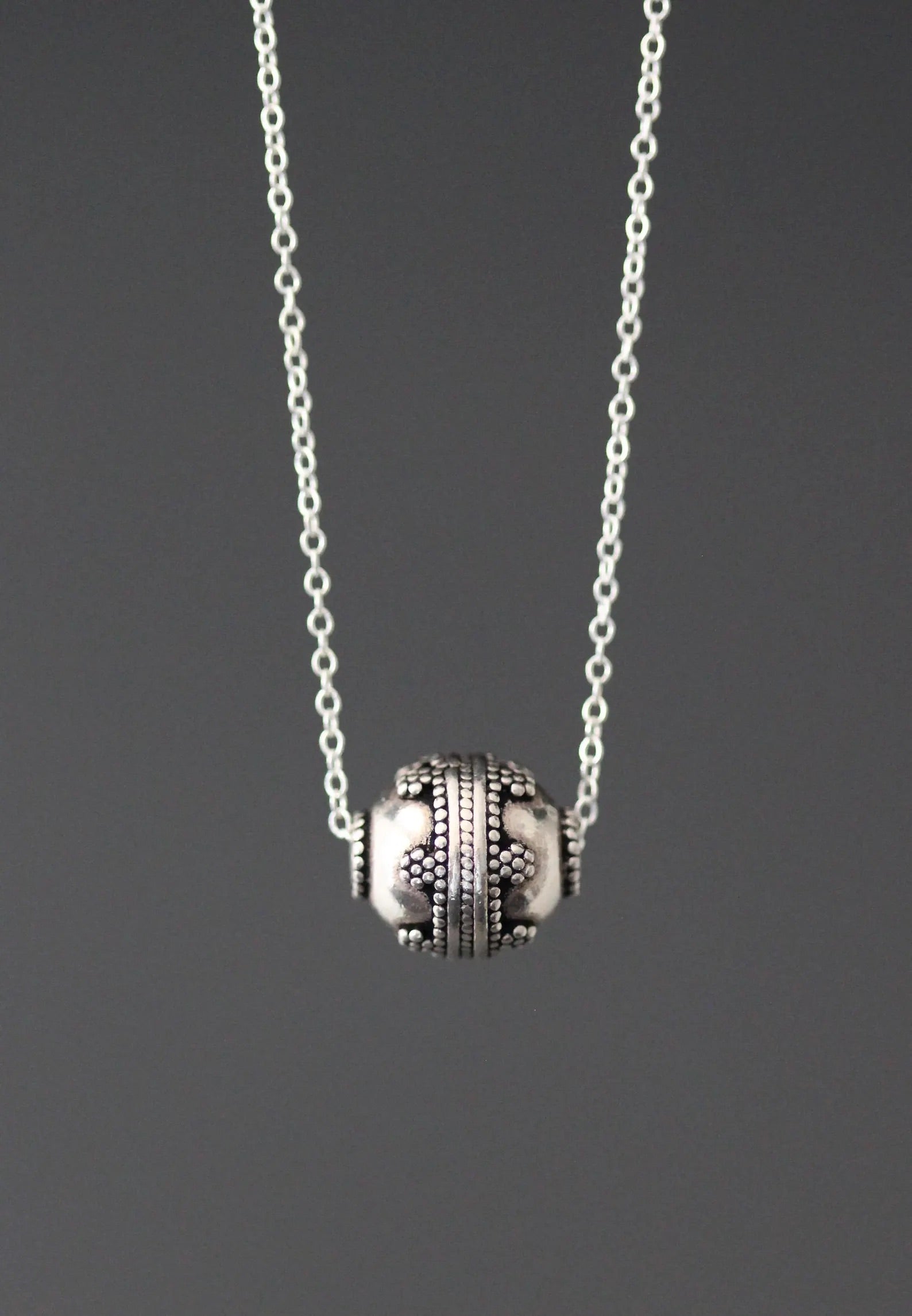 Bali Silver Bead Necklace on Silver Chain