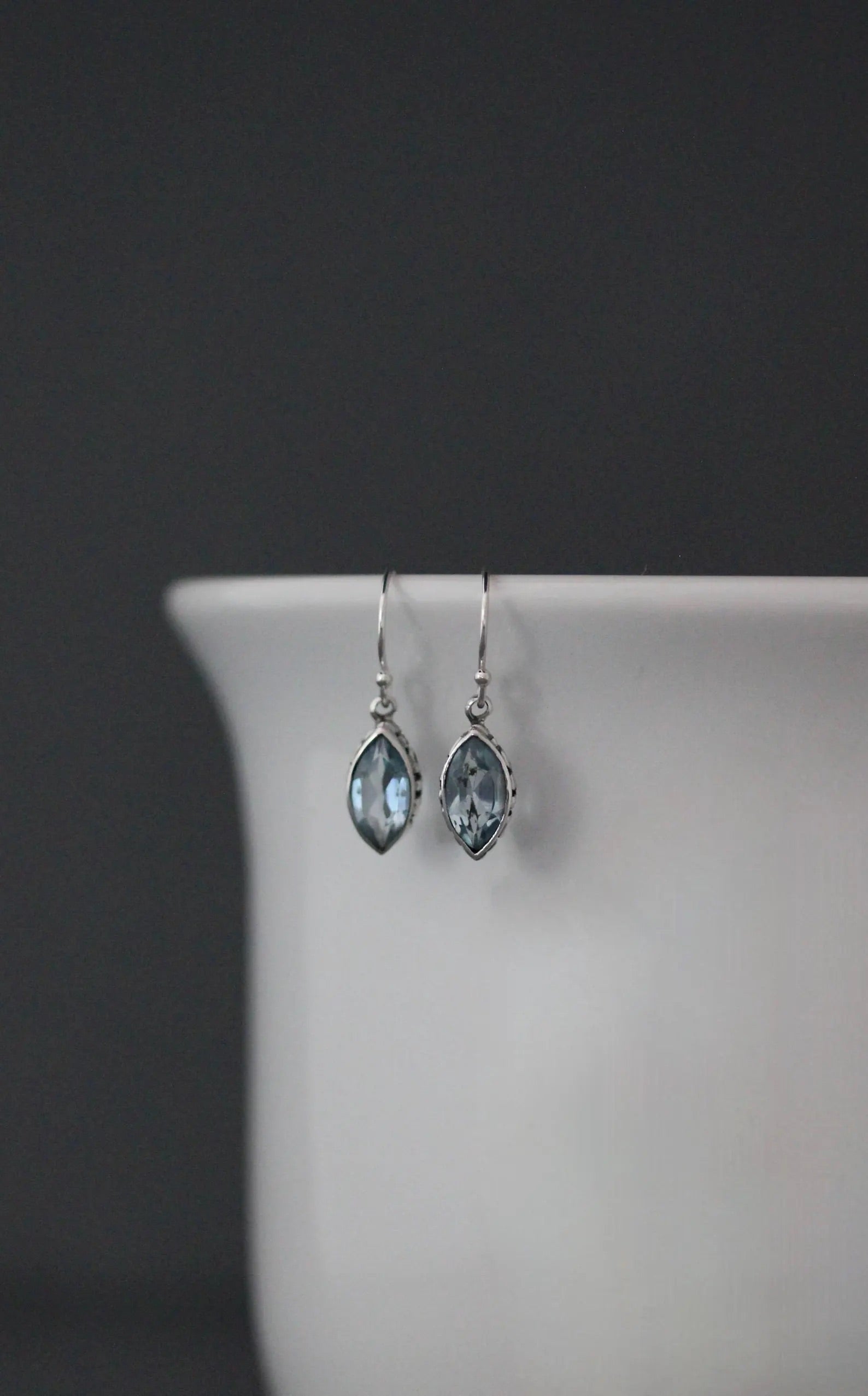 Bali Silver and Marquise-Cut Blue Topaz Earrings