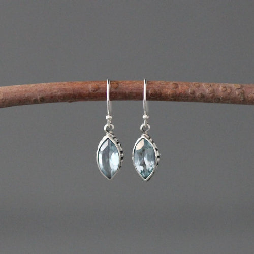 Bali Silver and Marquise-Cut Blue Topaz Earrings