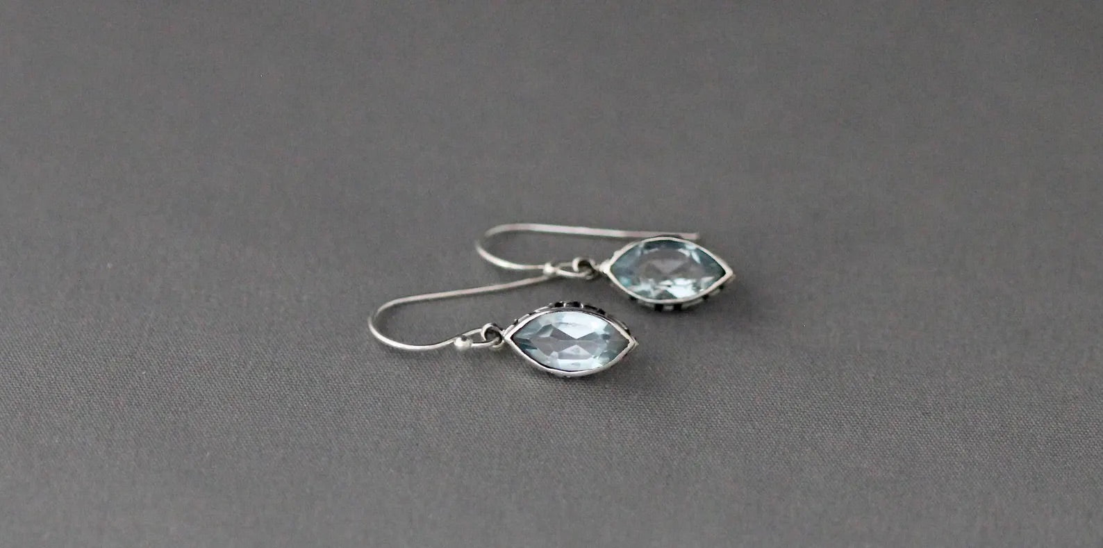 Bali Silver and Marquise-Cut Blue Topaz Earrings