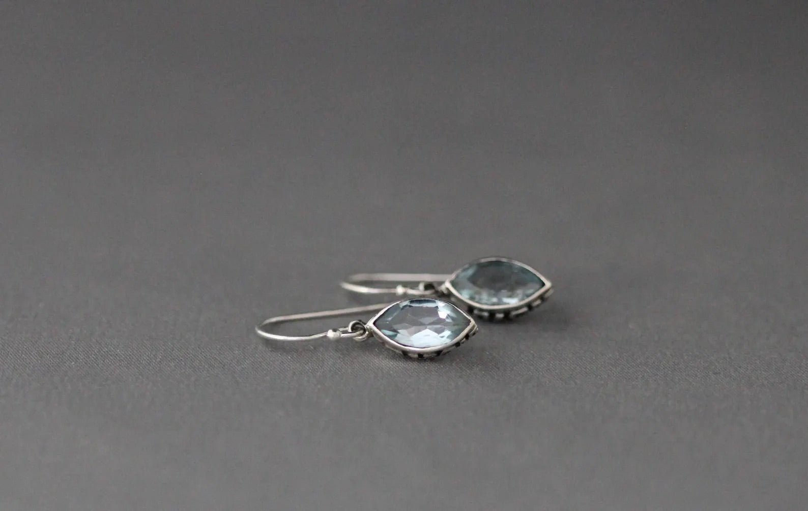 Bali Silver and Marquise-Cut Blue Topaz Earrings