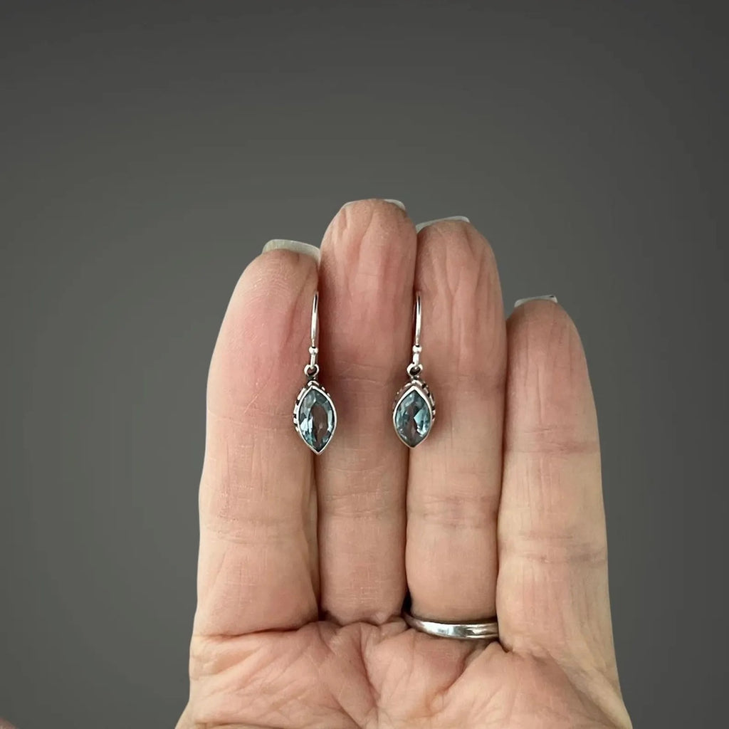Bali Silver and Marquise-Cut Blue Topaz Earrings