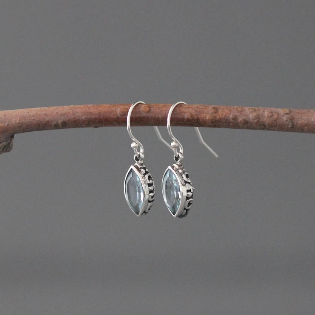 Bali Silver and Marquise-Cut Blue Topaz Earrings