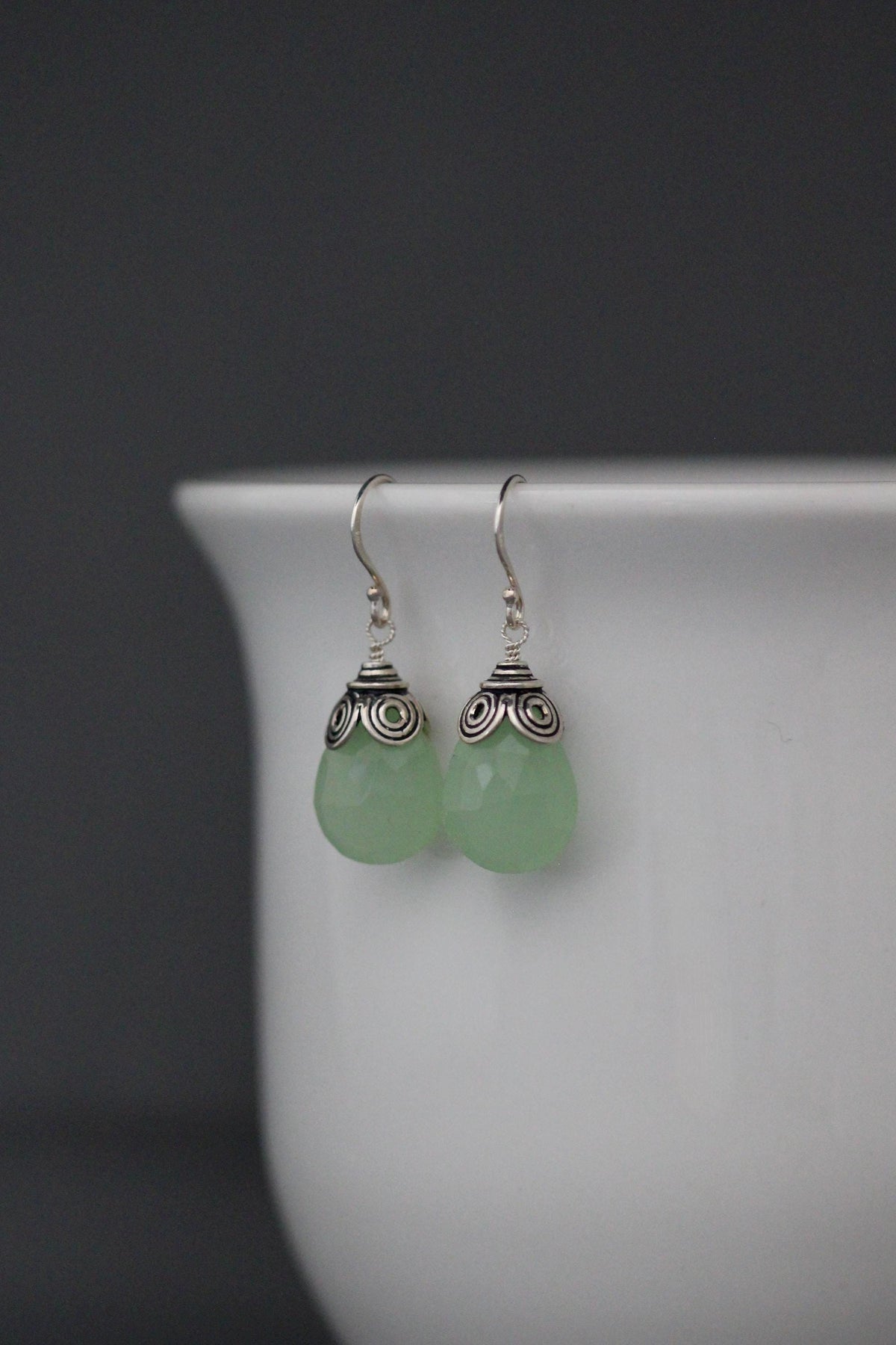 Sea Green Chalcedony Teardrop Earrings on Sterling Silver