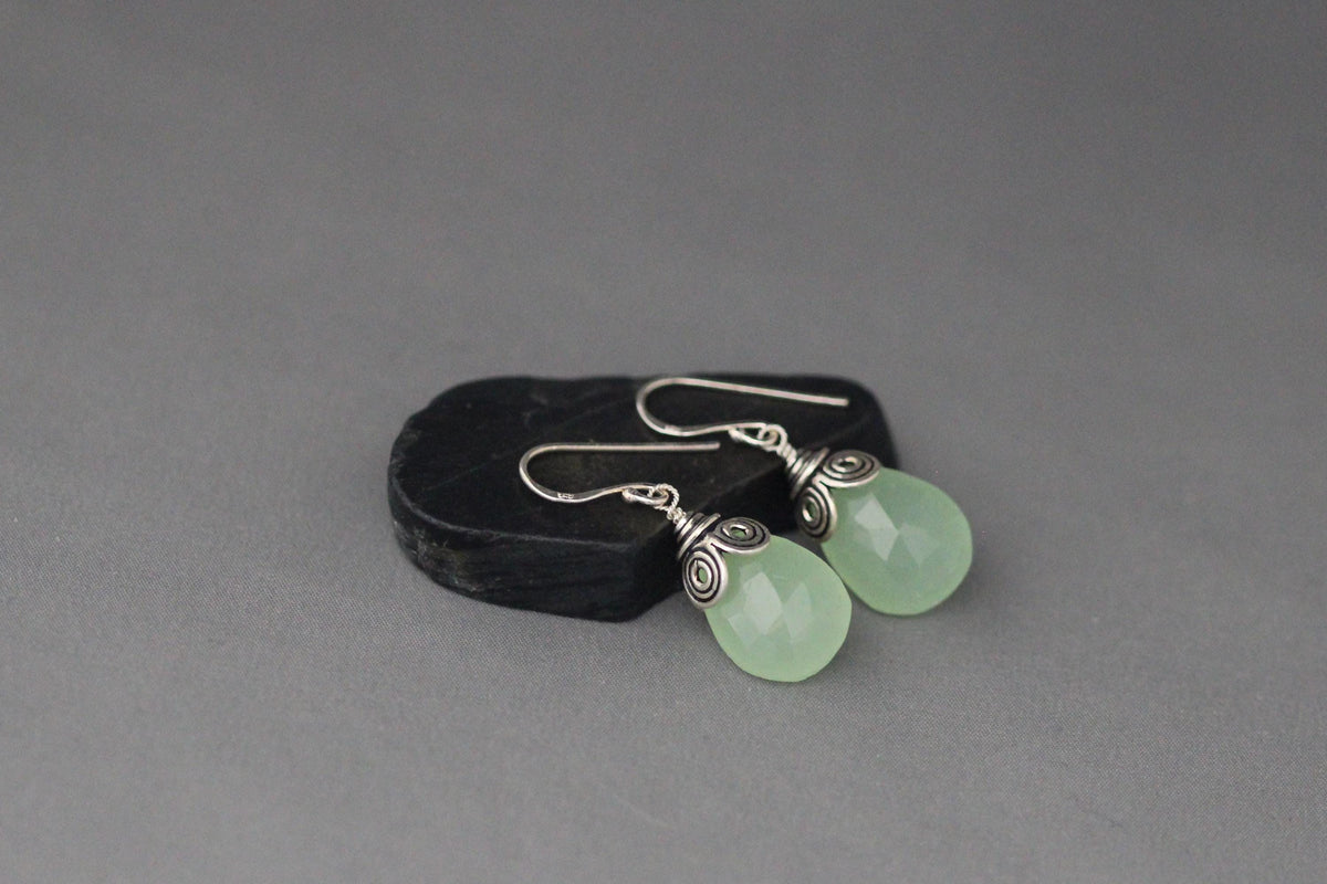 Sea Green Chalcedony Teardrop Earrings on Sterling Silver