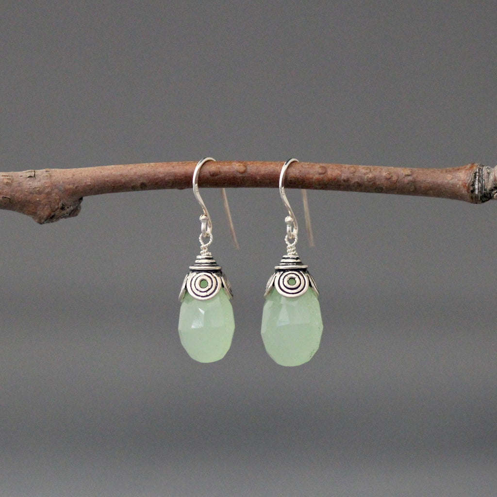 Sea Green Chalcedony Teardrop Earrings on Sterling Silver