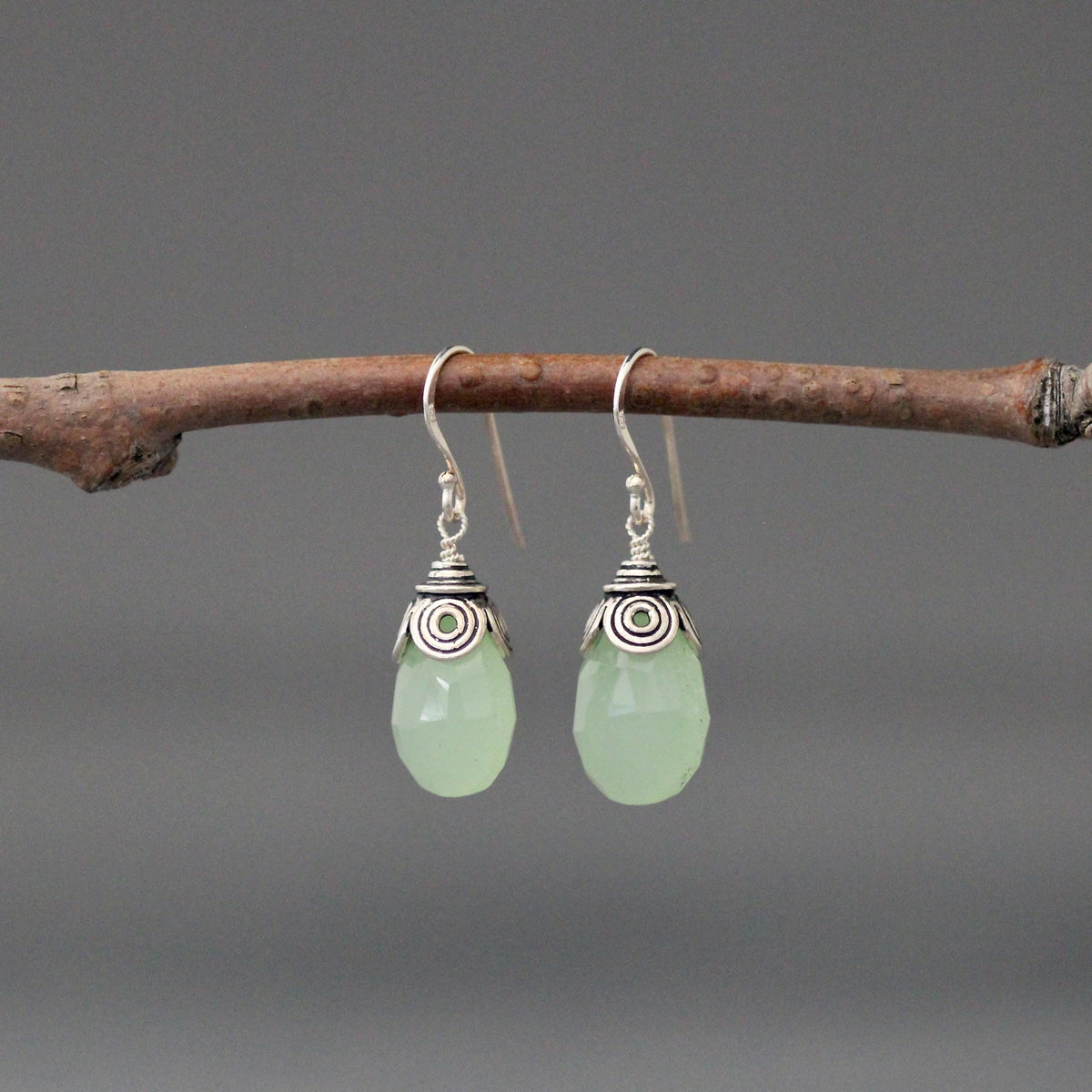 Sea Green Chalcedony Teardrop Earrings on Sterling Silver